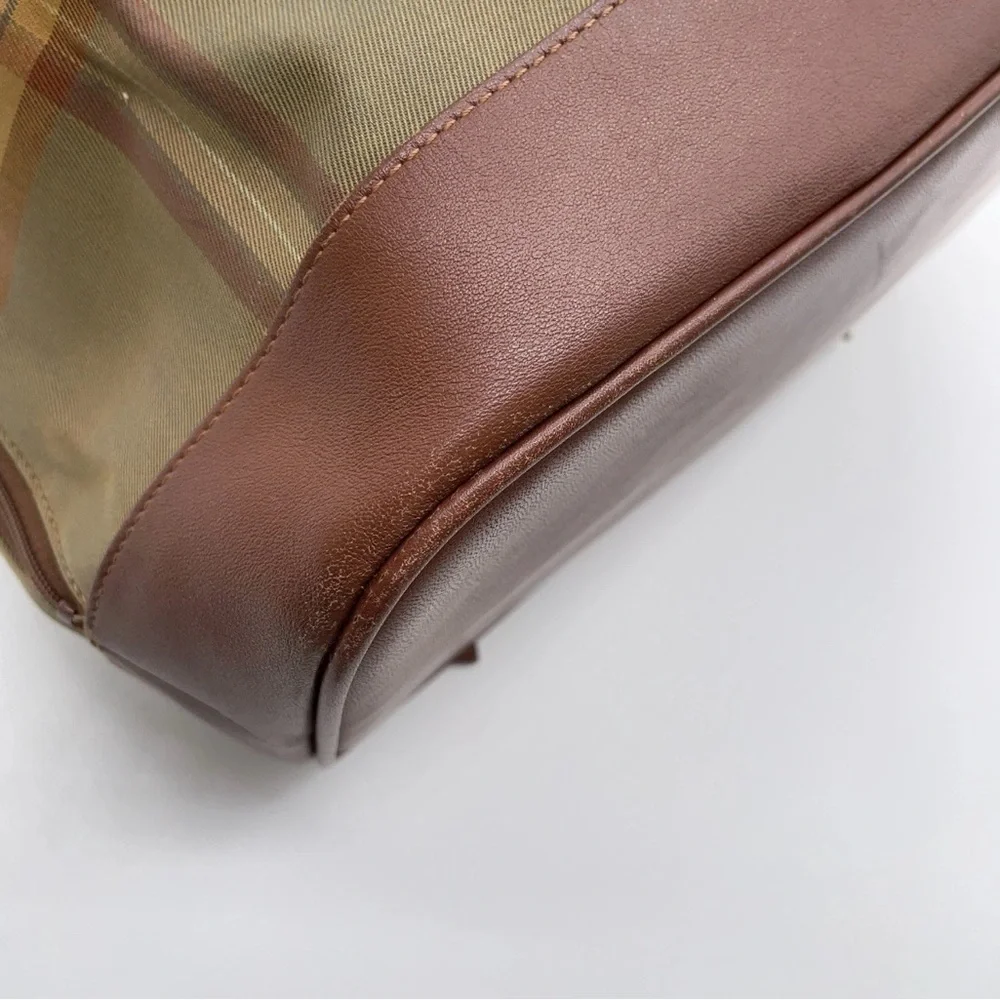Authentic Burberry Nova Check Leather Nylon Brown Khaki Backpack